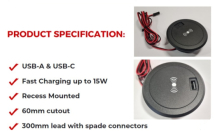 Recess Mounted 15w USB-A/C Fast Wireless Charging Socket